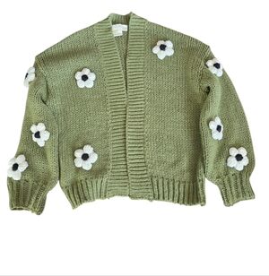Anthropologie Maeve The Susannah 3d Flower Cardigan Sweater One Size Olive Green